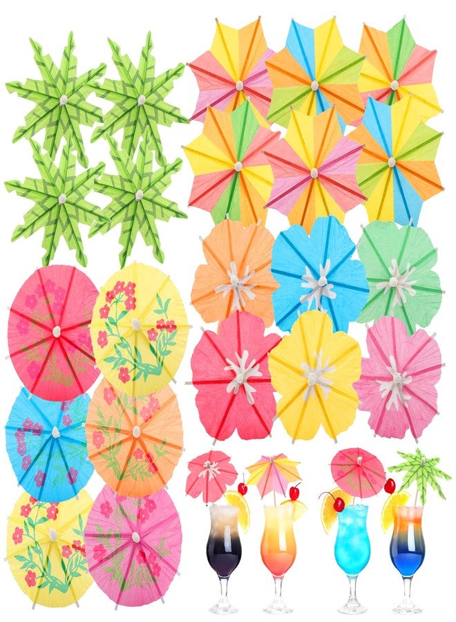 Notoke [4 Styles] Cocktail Drink Umbrellas Picks Toothpicks - 70PCS Colorful Variations Cocktail Picks with Wooden Sticks | Mini Paper Parasols for Tiki Luau & Hawaiian Party Decorations Beverage Garnish - Image 1